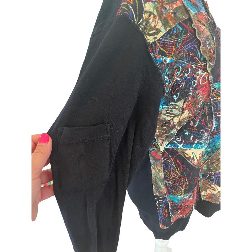 Chico’s Vibrant Patchwork Black Hooded Jacket Sz S - image 5